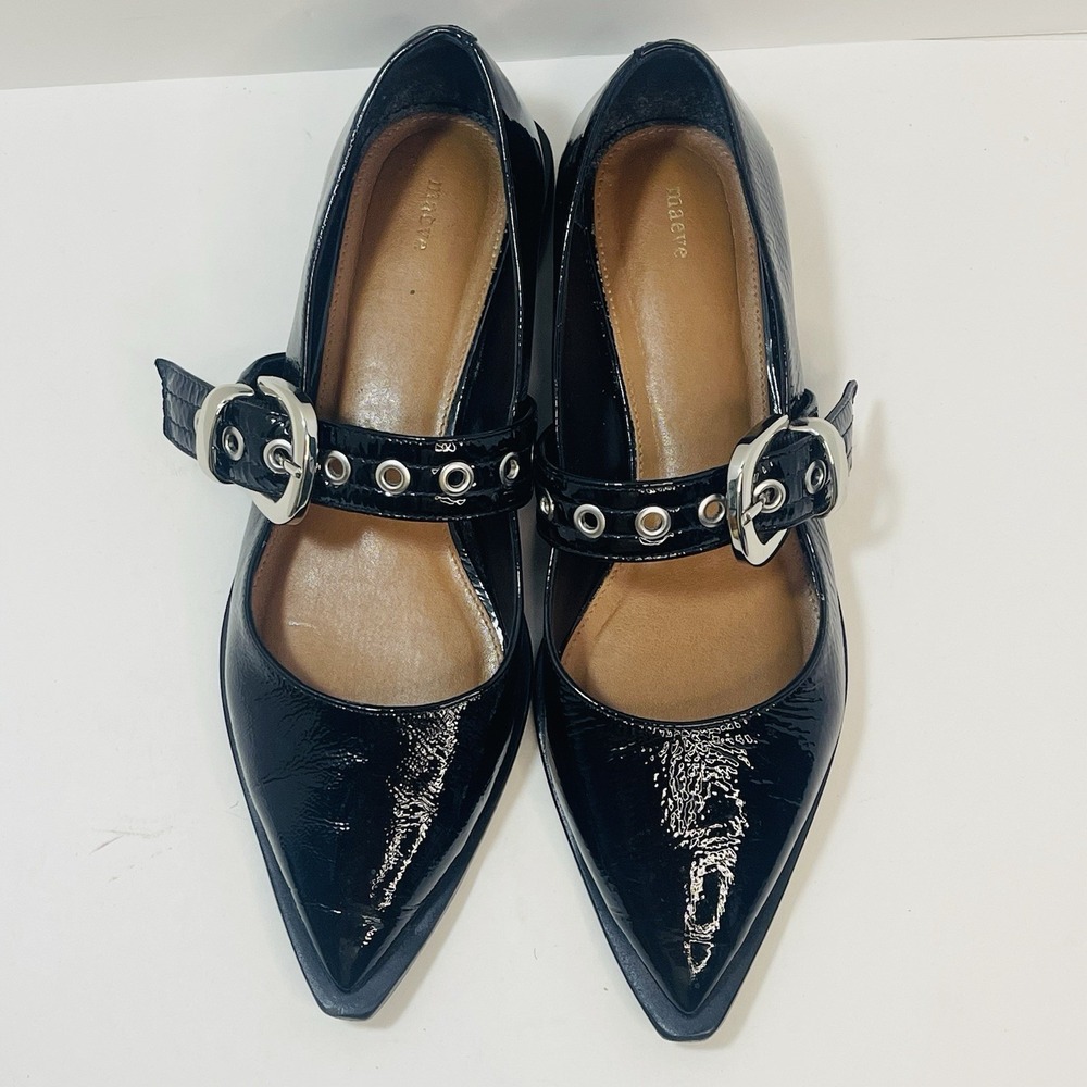 Maeve Pointed-Toe Moto Mary Jane Flats Black Patent Leather – Size 40  US 9-9.5 - Picture 3 of 9